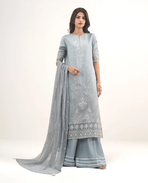 3 Piece - Embroidered Raw Silk Suit
