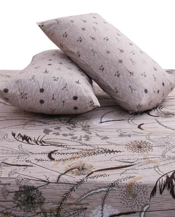 Beige Black Flowers Double Bed Sheet